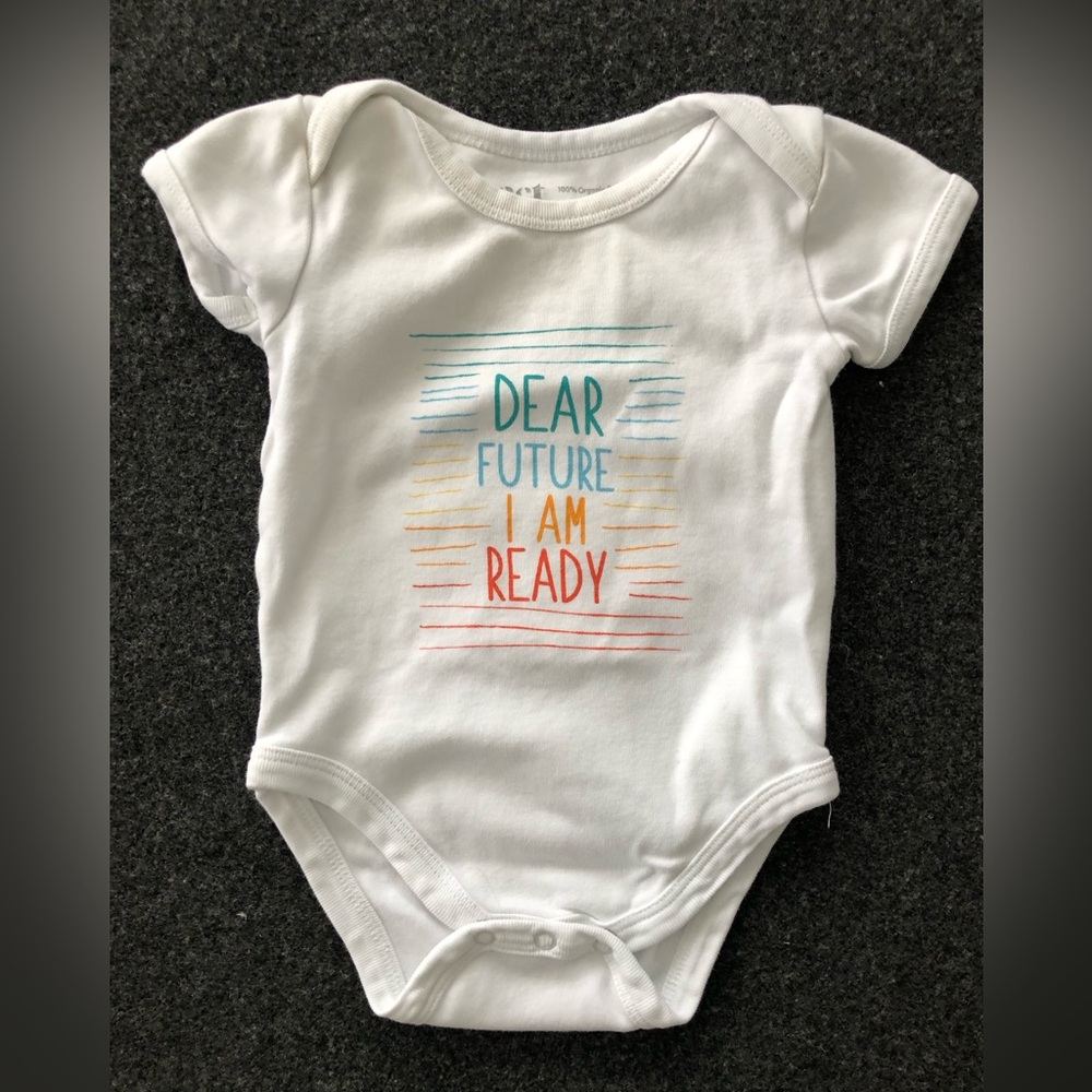 Pact White and Blue Bodysuit with Inspiring Print